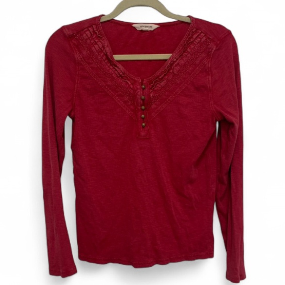 Lucky Brand Red Boho Embroidered Long Sleeve Shirt